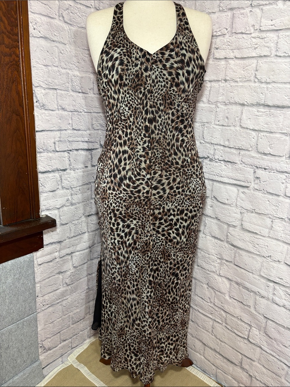 Y2K Vintage Victoria's Secret 100% Silk Leopard/Tiger Print Halter Maxi Dress L